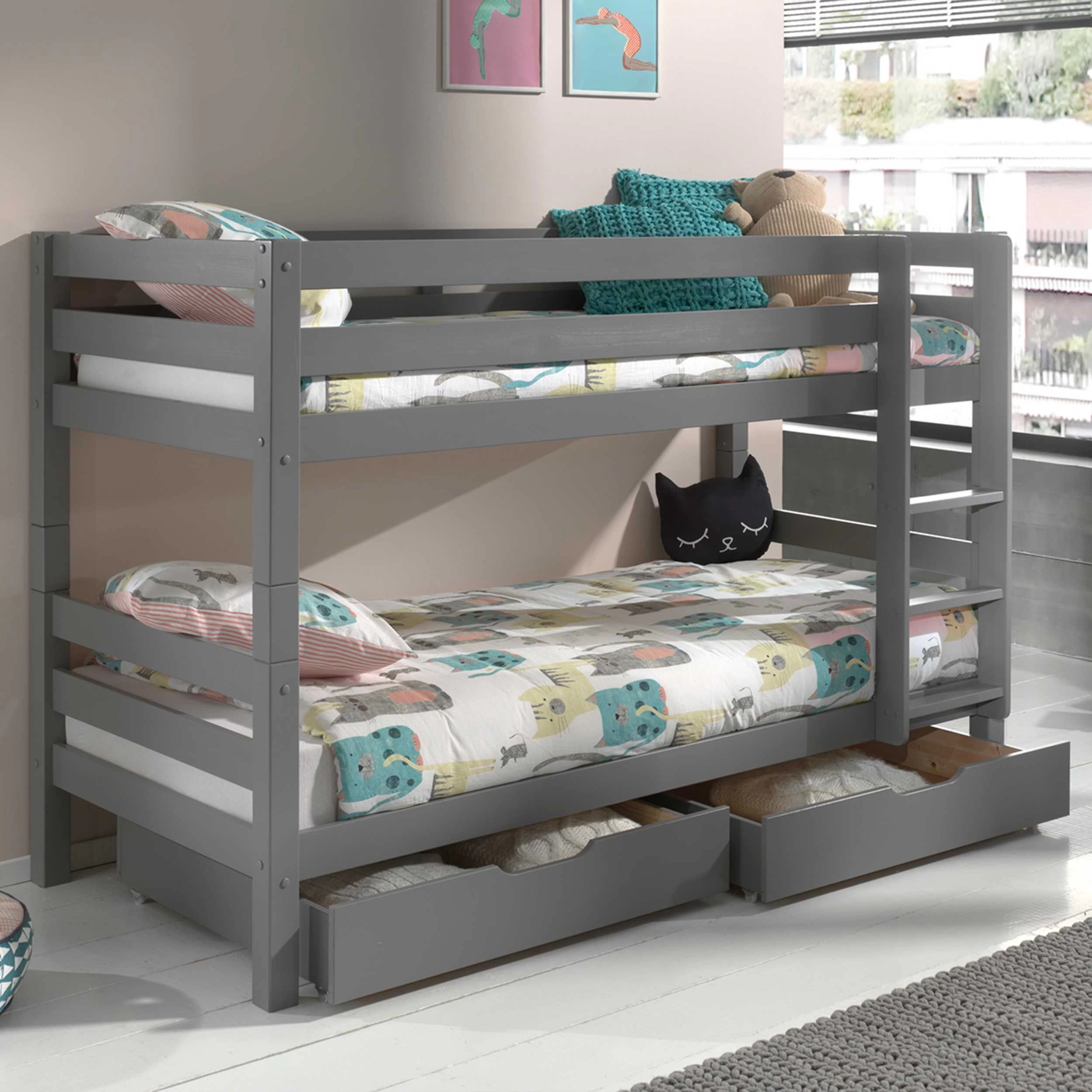 Lit Superposé Claire Bas Avec Deux Tiroirs - Gris 1 Lit Superposé Claire Bas Avec Deux Tiroirs - Gris