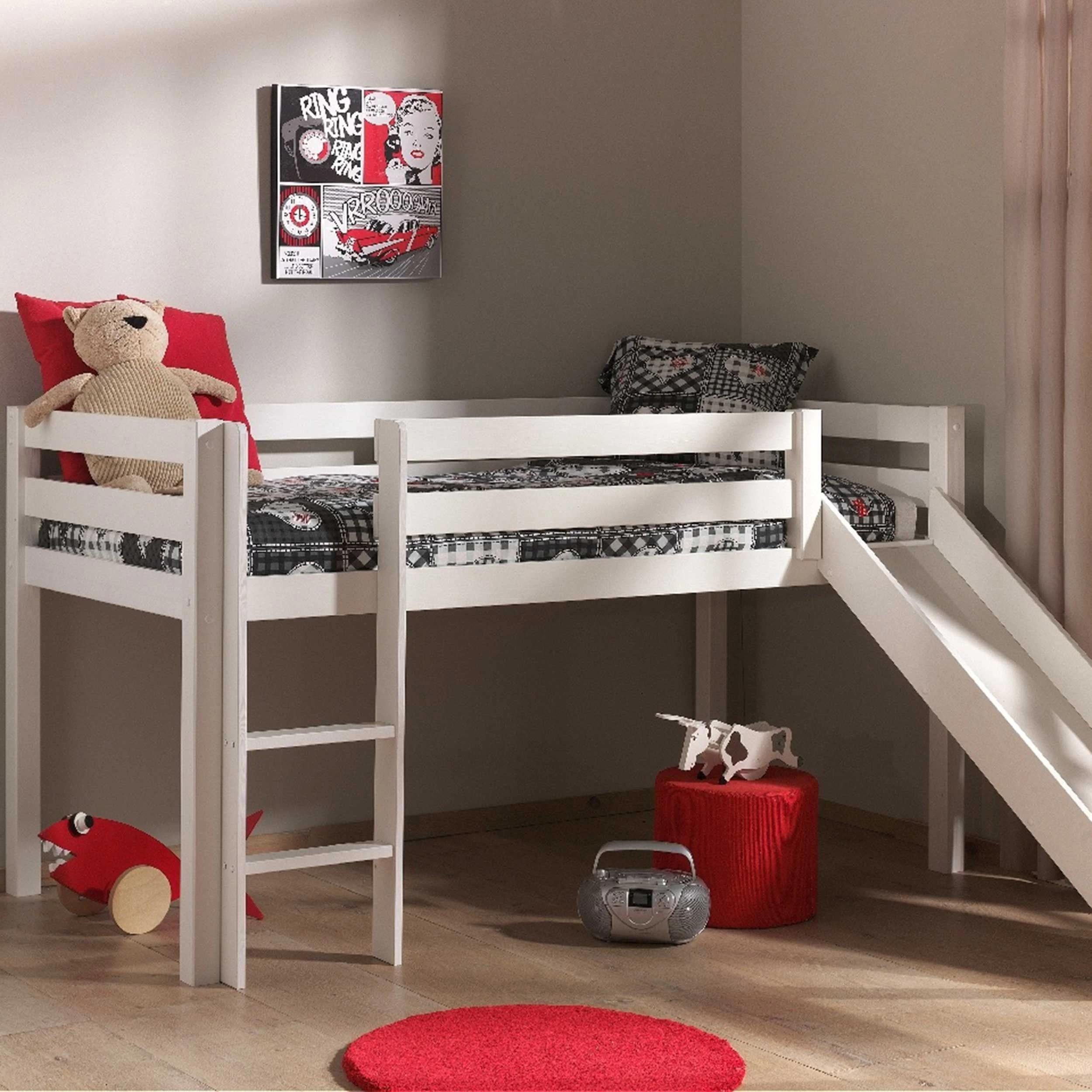 Lit Mi-hauteur Avec Toboggan Astrid - Blanc 1 Lit Mi-hauteur Avec Toboggan Astrid - Blanc