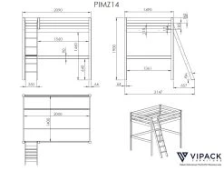 Lit Mezzanine Claire 140 X 200cm Avec Lit Anne 90 X 200cm Et Chiffonnier- Grijs -Magasin De Meubles PIMZ1417 03 3d6a