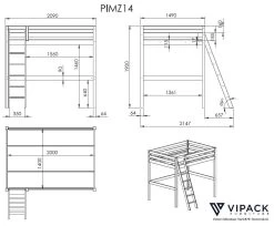 Lit Mezzanine Claire 140x200 Avec Canapé-lit Et Chiffonnier - Blanc -Magasin De Meubles PIMZ14 27a3