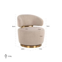 RICHMOND Fauteuil Pivotant Maxime En Tissu Teddy - Sable/or -Magasin De Meubles S4546 SAND FURRY 6 0131