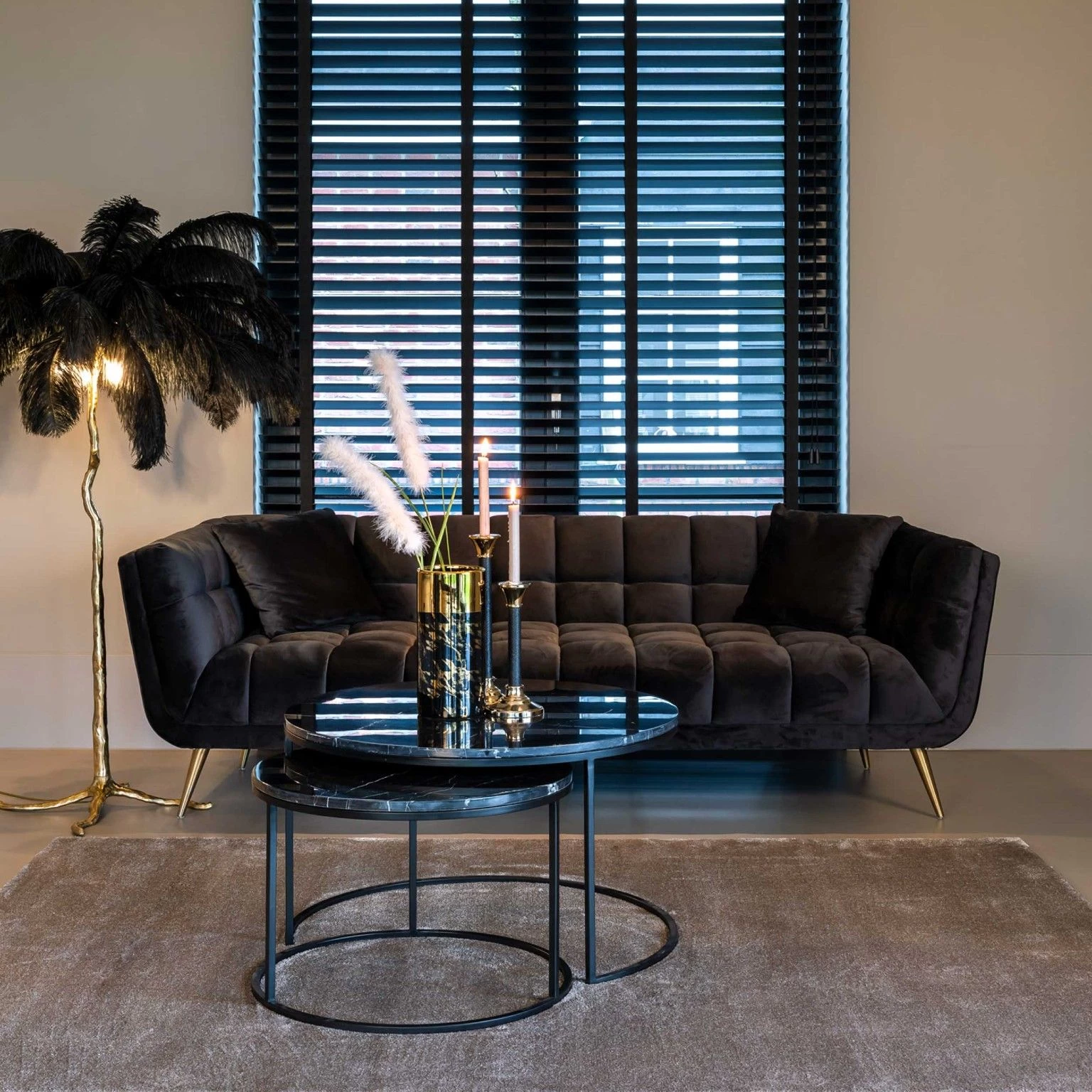 RICHMOND Canapé Huxley 230cm En Velours - Anthracite/or 1 RICHMOND Canapé Huxley 230cm En Velours - Anthracite/or