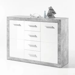 Commode Inga 117 Cm Avec 2 Portes & 4 Tiroirs - Béton/blanc