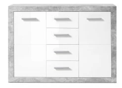 Commode Inga 117 Cm Avec 2 Portes & 4 Tiroirs - Béton/blanc -Magasin De Meubles Stone Kommode Beton Wei Frontal 36 674 D5 ab41