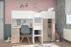 Lit Mi-hauteur Neda 90x200cm - Blanc/décor De Chêne -Magasin De Meubles TOM 2360 COMB 91fa