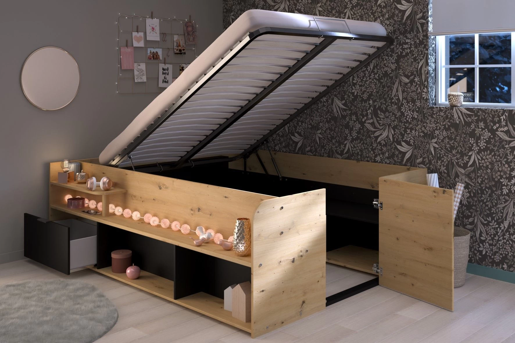 Lit Avec Espace De Rangement Taravel 140x200 - Nature 4 Lit Avec Espace De Rangement Taravel 140x200 - Nature – Image 4