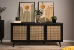 Bahut Daka 150cm 3 Portes - Noir/nature -Magasin De Meubles Vienna 51A Sideboard Halbambiente frontal 2b04