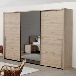 Armoire Lavio 253cm Avec Miroir - Décor Chêne/noir
