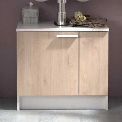 Meuble Sous Lavabo Wessel à 2 Portes - Chêne/blanc