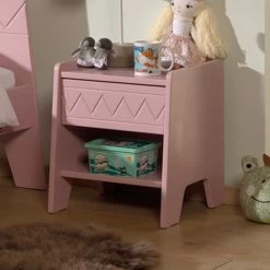 Table De Chevet Willemina 40x40x45cm Avec Tiroir - Vieux Rose