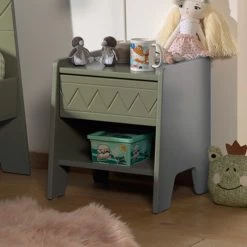 Table De Chevet Willemina 40x40x45cm Avec Tiroir - Vert Olive