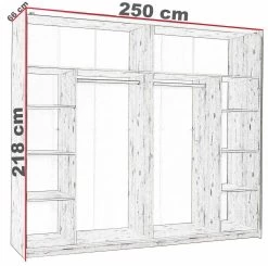 Armoire Paris 250 Cm Avec 2 Portes Coulissantes & Miroir - Chêne 7 Armoire Paris 250 Cm Avec 2 Portes Coulissantes & Miroir - Chêne -Magasin De Meubles arm.250 Paris technic. dim deb6