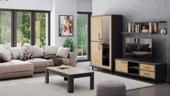 Armoire Vitrée Wiva à éclairage LED - Noir/bois -Magasin De Meubles divaco wiva vitrine tv meubel salontafel 3 a750