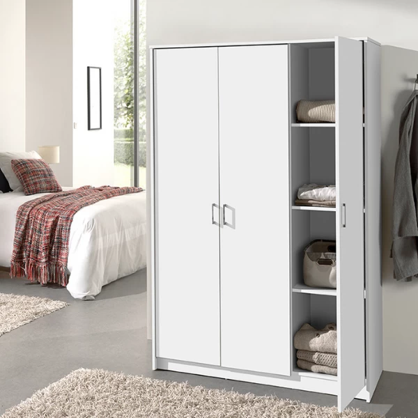Armoire Ray 120cm Avec 3 Portes - Blanc 1 Armoire Ray 120cm Avec 3 Portes - Blanc